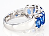 Blue Lab Created Spinel Rhodium Over Sterling Silver Ring 3.93ctw