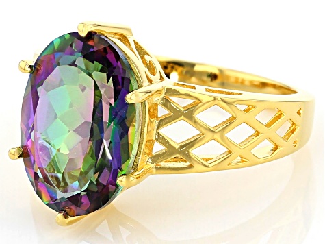 Multi-Color Quartz 18K Yellow Gold Over Sterling Silver Solitaire Ring 5.10ct