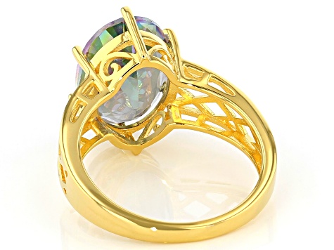 Multi-Color Quartz 18K Yellow Gold Over Sterling Silver Solitaire Ring 5.10ct