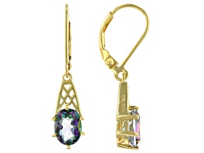 Multicolor Quartz 18k Yellow Gold Over Silver Solitaire Earrings 2.21ctw