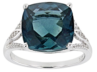 Teal Fluorite Rhodium Over Silver Ring 7.40ctw