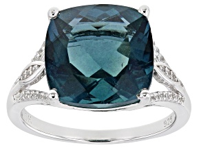 Teal Fluorite Rhodium Over Silver Ring 7.40ctw