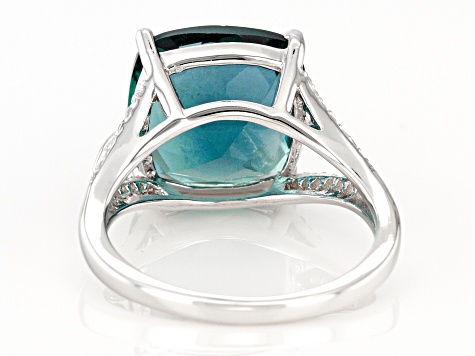 Teal Fluorite Rhodium Over Silver Ring 7.40ctw