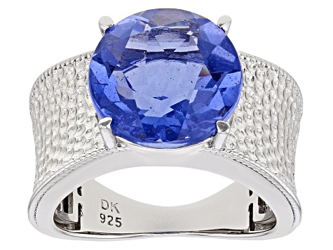 Blue Color Shift Fluorite Rhodium Over Silver Ring 6.79ct