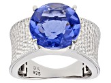 Blue Color Shift Fluorite Rhodium Over Silver Ring 6.79ct