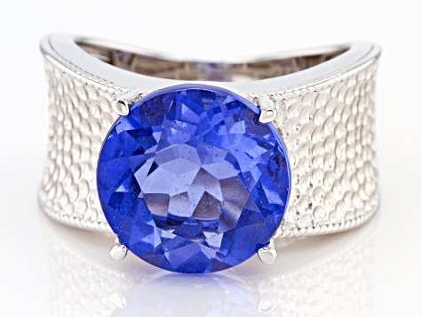 Blue Color Shift Fluorite Rhodium Over Silver Ring 6.79ct