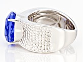 Blue Color Shift Fluorite Rhodium Over Silver Ring 6.79ct
