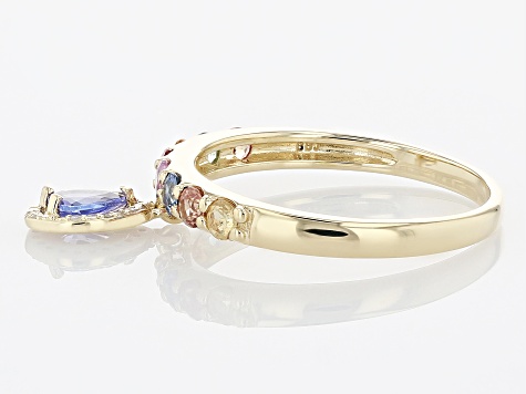 Multicolor Sapphire 10K Yellow Gold Ring .84ctw