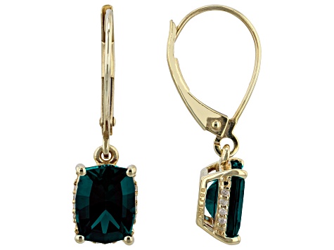 Blue Lab Created Alexandrite 10K Yellow Gold Earrings 2.64ctw