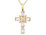 Peach Morganite 10k Yellow Gold Cross Pendant with Chain 1.59ctw