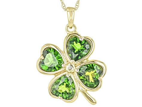 Green Chrome Diopside 10k Yellow Gold Clover Pendant With Chain 1.71ctw