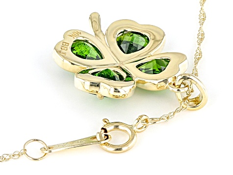 Green Chrome Diopside 10k Yellow Gold Clover Pendant With Chain 1.71ctw