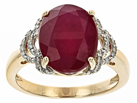 Mahaleo® Red Ruby 10k Yellow Gold Ring 5.43ctw