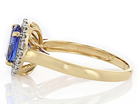 Blue Tanzanite With White Diamond 18k Yellow Gold Ring 2.70ctw