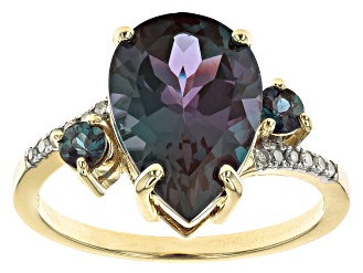 Blue Lab Created Alexandrite 10k Yellow Gold Ring 4.23ctw