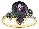 Blue Lab Created Alexandrite 10k Yellow Gold Ring 4.23ctw - AHG059