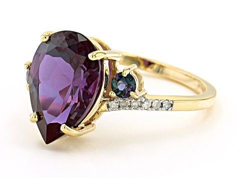 Blue Lab Created Alexandrite 10k Yellow Gold Ring 4.23ctw - AHG059