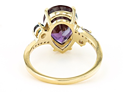 Blue Lab Created Alexandrite 10k Yellow Gold Ring 4.23ctw