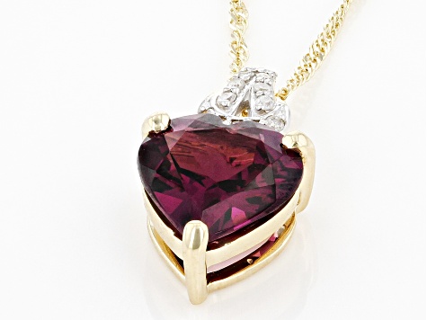 Grape Color Garnet 10k Yellow Gold Pendant  Chain 1.61ctw