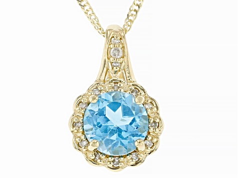 Swiss Blue Topaz 10k Yellow Gold Pendant With Chain 0.91ctw