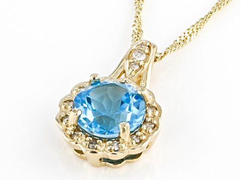 Swiss Blue Topaz 10k Yellow Gold Pendant With Chain 0.91ctw