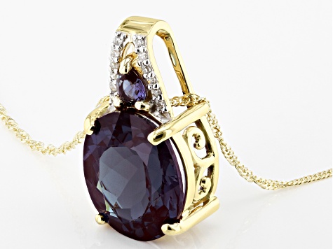 Blue Lab Created Alexandrite 10k Yellow Gold Pendant With Chain 6.19ctw