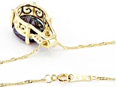 Blue Lab Created Alexandrite 10k Yellow Gold Pendant With Chain 6.19ctw