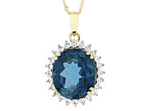 London Blue Topaz 10k Yellow Gold Pendant With Chain 9.29ctw