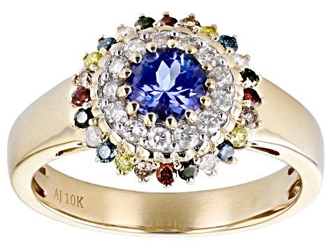 Blue Tanzanite 10k Yellow Gold Cluster Ring 0.84ctw