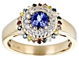 Blue Tanzanite 10k Yellow Gold Cluster Ring 0.84ctw