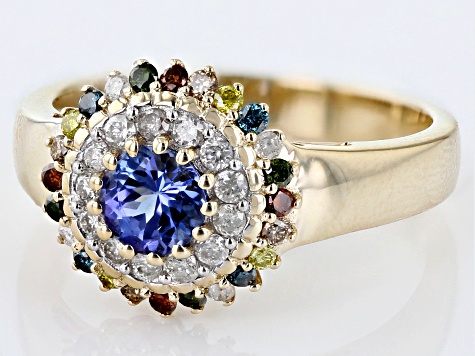 Blue Tanzanite 10k Yellow Gold Cluster Ring 0.84ctw