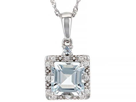 Blue Aquamarine Rhodium Over 10k White Gold Pendant With Chain 2.26ctw