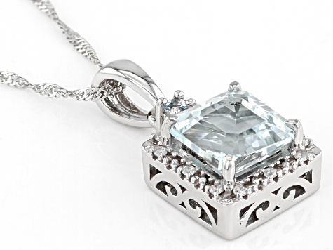 Blue Aquamarine Rhodium Over 10k White Gold Pendant With Chain 2.26ctw