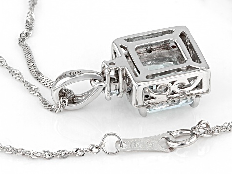 Blue Aquamarine Rhodium Over 10k White Gold Pendant With Chain 2.26ctw