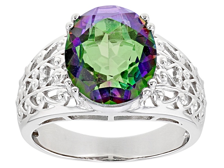 Multi-Color Quartz Rhodium Over Sterling Silver Solitaire