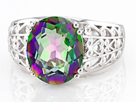 Multi-Color Quartz Rhodium Over Sterling Silver Solitaire