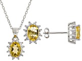 Yellow Citrine Rhodium Over Silver Earrings And Pendant Chain Set 2.78ctw
