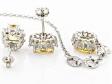 Yellow Citrine Rhodium Over Silver Earrings And Pendant Chain Set 2.78ctw