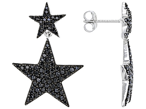 Black Spinel Rhodium Over Sterling Silver Star Dangle Earrings 1.50ctw