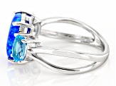 Lab Created Blue Opal Rhodium Over Silver 3-Stone Ring 0.99ctw