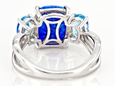 Lab Created Blue Opal Rhodium Over Silver 3-Stone Ring 0.99ctw