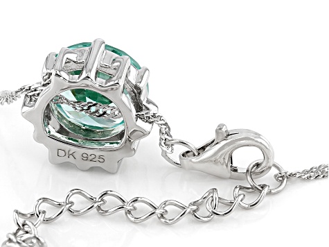 Green Lab Created Spinel Rhodium Over Silver Solitaire Pendant