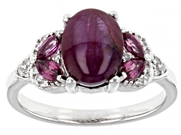 Picture of Red Ruby Rhodium Over Sterling Silver Ring 0.47ctw