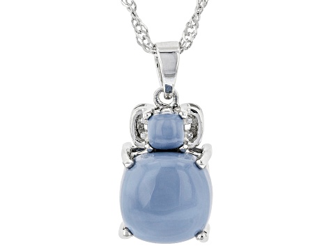 Blue Opal Rhodium Over Sterling Silver Pendant With Chain