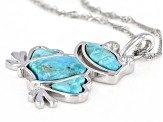 Blue Turquoise Rhodium Over Sterling Silver Frog Pendant With Chain