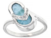 Blue Larimar Rhodium Over Sterling Silver Flip-Flop Ring .07ctw