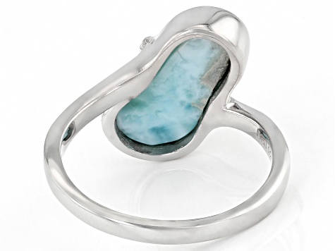 Blue Larimar Rhodium Over Sterling Silver Flip-Flop Ring .07ctw