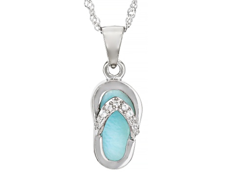 Blue Larimar Rhodium Over Sterling Silver Flip-Flop Pendant with Chain .07ctw