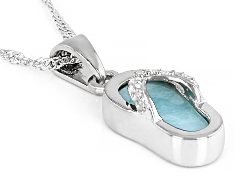 Blue Larimar Rhodium Over Sterling Silver Flip-Flop Pendant with Chain .07ctw