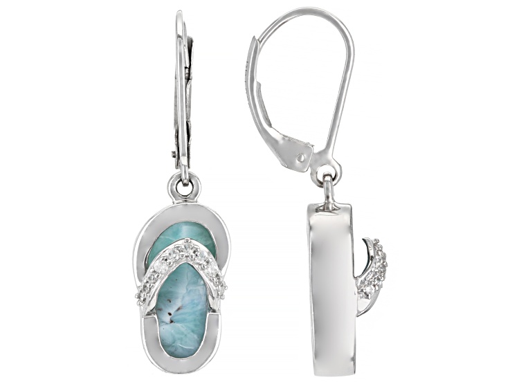 Blue Larimar Rhodium Over Sterling Silver Flip-Flop Dangle